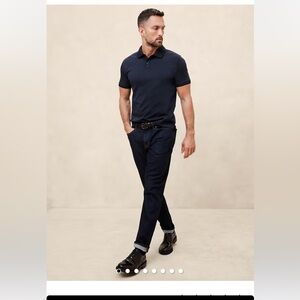 New with Tags.  Banana Republic Luxury Touch Slim Fit Polo. Navy. Size Medium.
